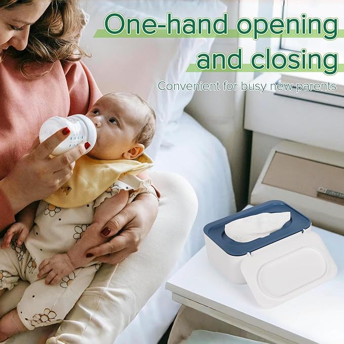 2 Pack Baby Wipes Dispenser, Wipes Case Baby Wipe Holder Keeps Wipes Fresh, Non-Slip, Easy Open & Close (2 Pack Blue)