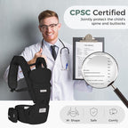 FRUITEAM Baby Carrier Newborn to Toddler 6 in 1 Hip Waist Stool with Head and Lumbar Support, Safety - Certified Hip Seat Carrier, Adjustable & Removable Baby Carrier for All Seasons, Black