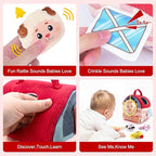 Baby Toys 6-12 Months – Montessori Sensory Barn with Plush Farm Animals, Rattles, Crinkle & Mirror – 1st Birthday Gift or Easter Basket Stuffer for Babies