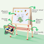 Foldable Kids Painting Easel Double Sided Chalkboard & Magnetic Whiteboard Wooden Art Easel Adjustable Height with Accessories Gift for Toddlers and Kids Ages 3-8