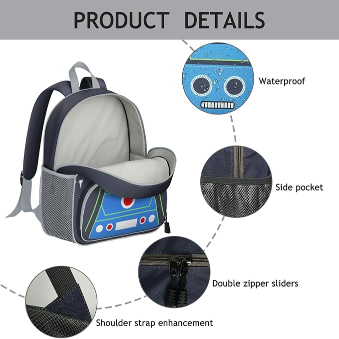 Toddler Backpack for Boys 3-8: Preschool Kindergarten Backpack - Cute Kids Backpacks for Boys-Robot