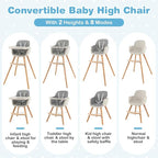 HONEY JOY High Chair, 3-in-1 Eat & Grow Wooden Highchair/Toddler Chair with Removable Tray, 5-Point Harness, PU Cushion and Footrest for Baby, High Chair for Babies and Toddlers(Gray)