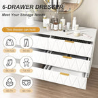 White Dresser for Bedroom,Modern 6 Drawer Dresser with Gold Handle and Leg,Wide Storage Chest of Drawers,Wood Dresser Bedroom Furniture,TV Dresser for Living Room