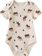 Newborn Baby Short Sleeve Bodysuit Cotton One-Piece Baby Clothes 5-Pack, 0-12 Months