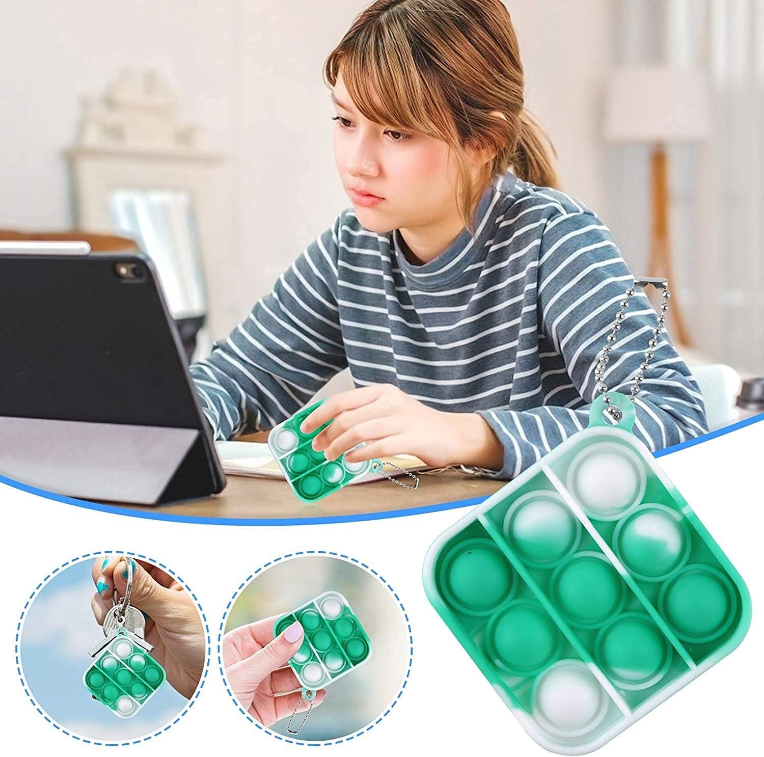 30 Pcs Tie Dye Squeeze Pop Bubble Simple Fidget Sensory Toys, Keychain Wrap Small Pop Bulk Classroom Prizes Relieve Anxiety Stress Toy for Kids Adult