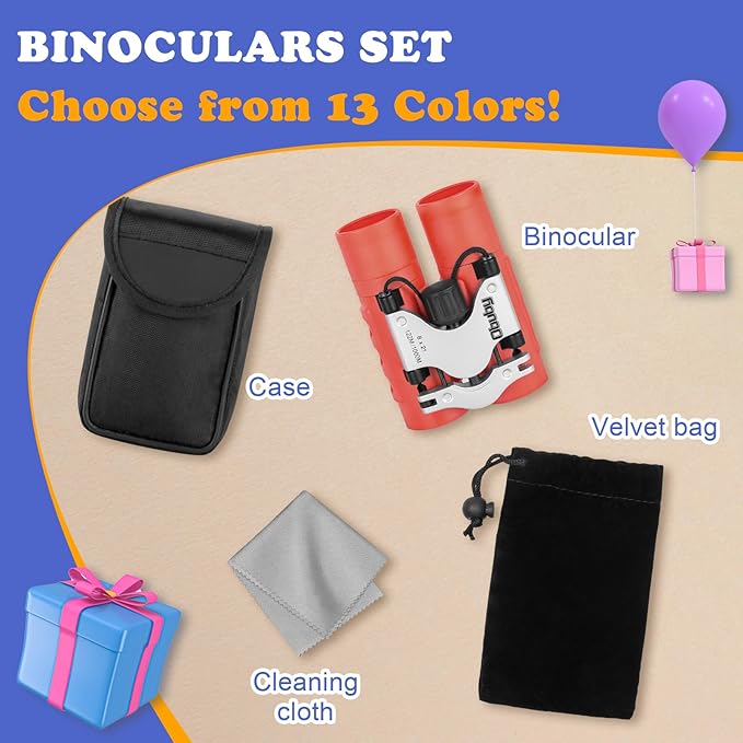 Obuby Real Binoculars for Kids Gifts for 3-12 Years Boys Girls 8x21 High-Resolution Optics Compact Toy Binocular for Bird Watching,Travel, Camping