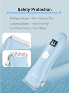 Baby Hair Clippers, Low Noise Hair Trimmer for Kids, Waterproof USB Rechargeable Cordless Haircut Kit with LCD Display, Blue