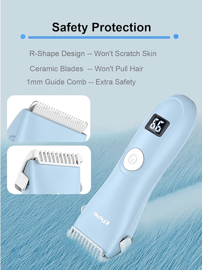 Baby Hair Clippers, Low Noise Hair Trimmer for Kids, Waterproof USB Rechargeable Cordless Haircut Kit with LCD Display, Blue