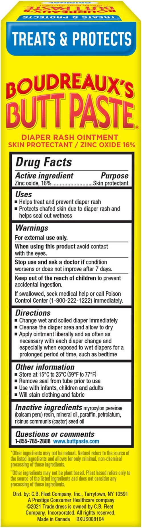 Boudreaux’s Butt Paste Original Diaper Rash Cream for Baby, Ointment With Zinc Oxide, 4 oz Tube