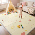 Extra Large Foldable Play Mat, Reversible Baby Play Mat with Edge Reinforcement, Non-Toxic & Waterproof Baby Mat for Floor, Foam Playmat with Travel Bag, Rainbow, Cloud & Moon, 79"x71"