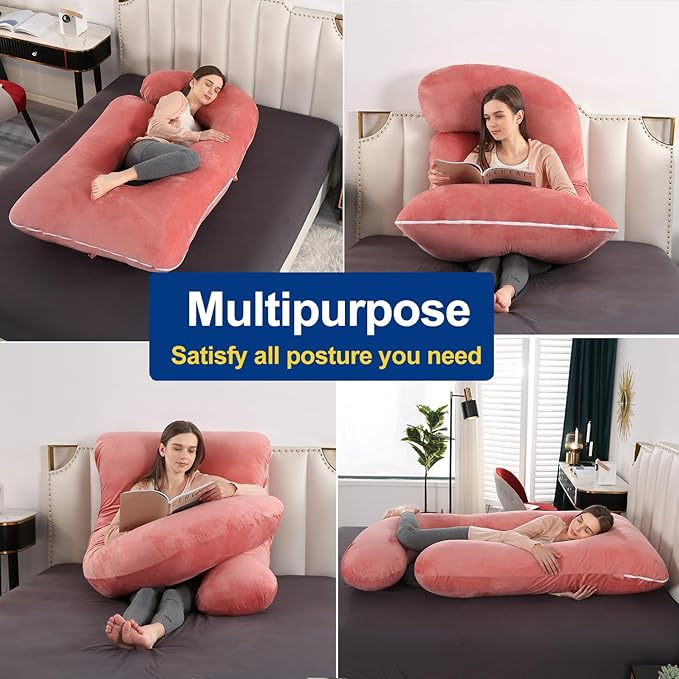 Pregnancy Pillows for Sleeping, U Shaped Full Body Maternity Pillow with Removable Cover - Support for Back, Legs, Belly, HIPS for Pregnant Women(Pink)