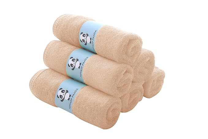 HIPHOP PANDA Baby Washcloths, Rayon Made from Bamboo - 2 Layer Ultra Soft Absorbent Newborn Bath Face Towel - Reusable Baby Wipes for Delicate Skin - Brown, 30 Pack