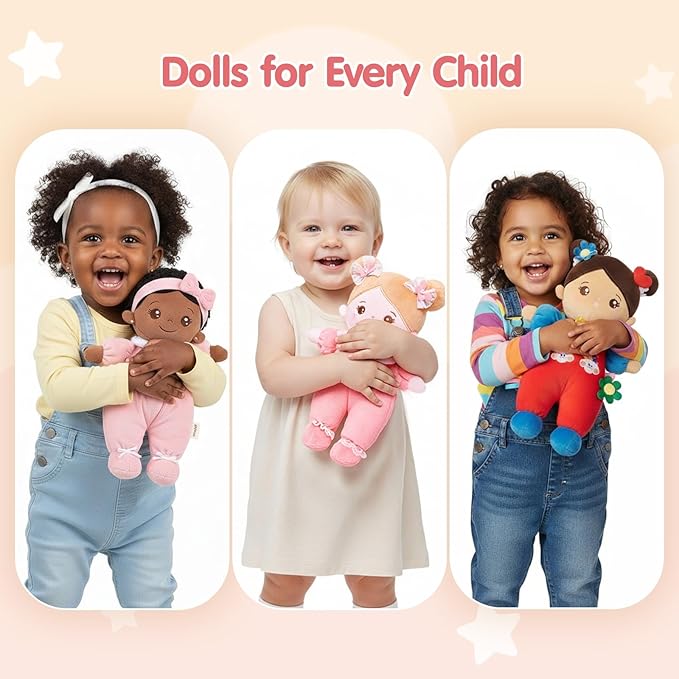OUOZZZ Black Baby Doll for 1 Year Old Girl Gifts - First African American Baby Dolls Toys for Girl Birthday Christmas Plush Gift for Toddler 10"