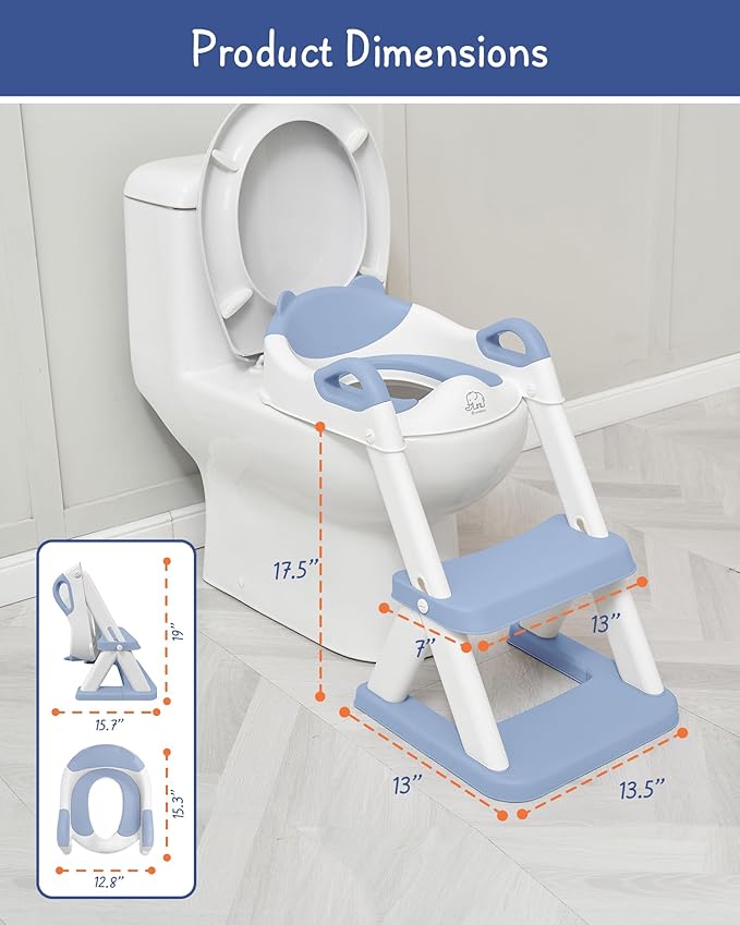 Forbena Boys Potty Training Seat with Step Stool Ladder, Toilet Potty Seat for Baby Boy Toddlers, Kids Chair Stairs with Handles and Soft Cushion (White and Blue)
