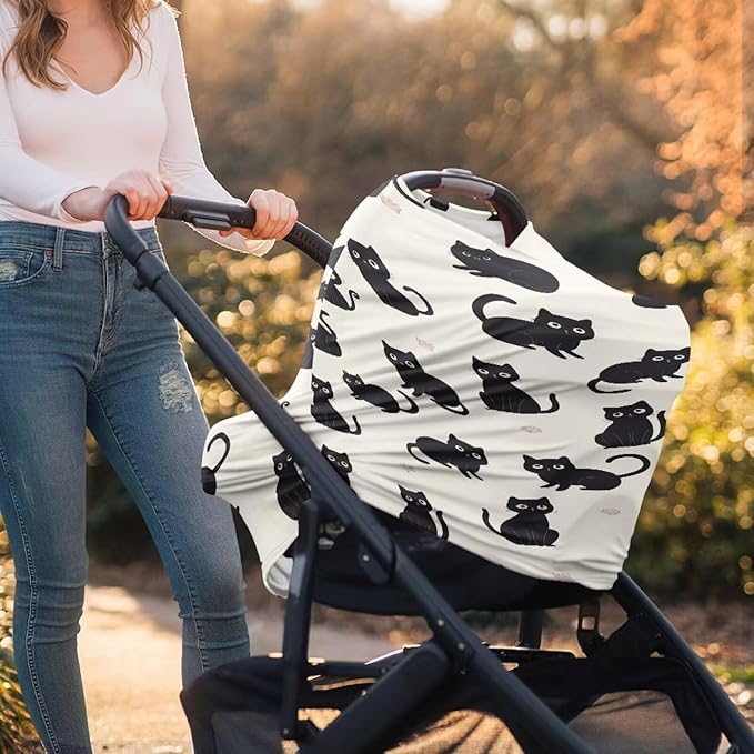 Binienty Cozy Car Seat Covers for Baby Boys Girls,Cartoon Cat Stretchy Infants Carseat Canopies Breathable Soft Infants Stroller Cover Baby Shower Gifts