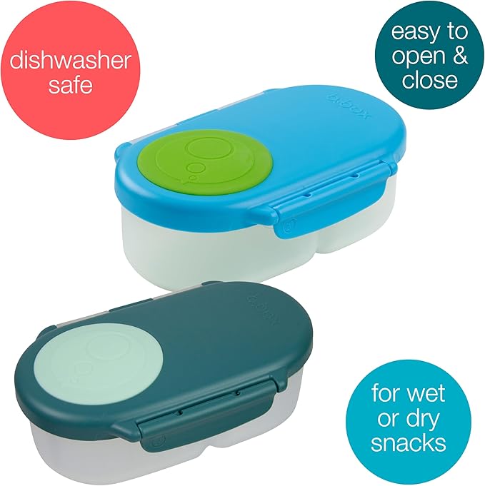 b.box Snack Box 2-Pack - Leak Proof Mini Bento Box for Kids & Toddlers, 2 Compartment Snack Containers, Dishwasher Safe, BPA-Free, PFAS-Free, Ages 4mo+, 1 3/4 Cup Each (Ocean Breeze + Emerald Forest)