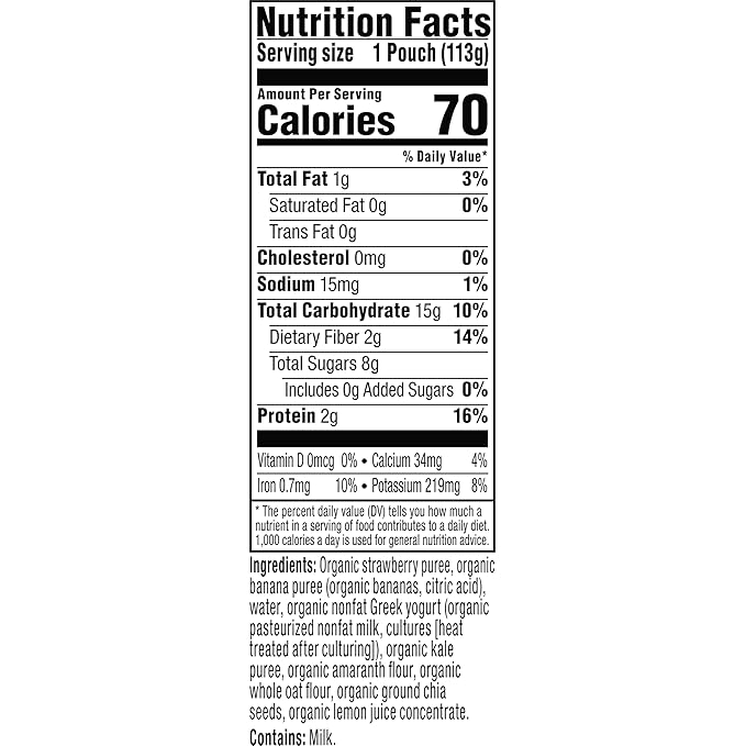 Plum Organics Mighty 4 Organic Toddler Food - Strawberry, Banana, Greek Yogurt, Kale, Amaranth, and Oat - 4 oz Pouch (Pack of 12) - Organic Fruit and Vegetable Toddler Food Pouch