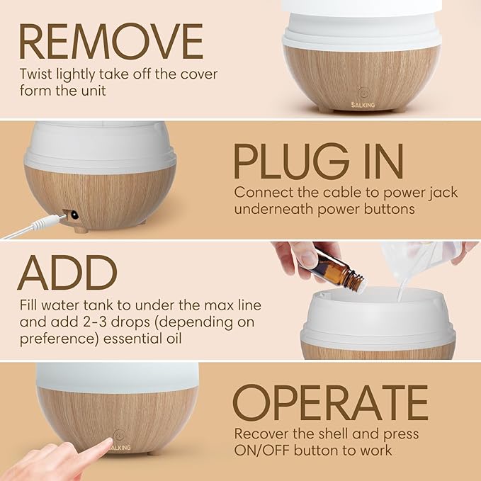 SALKING Essential Oil Diffuser (Set of 2), 100ml Small Aromatherapy Diffuser with Auto Shut-Off, Ultrasonic Diffusers for Essential Oils, Cool Mist Humidifier with Warm White Lights, for Office Home