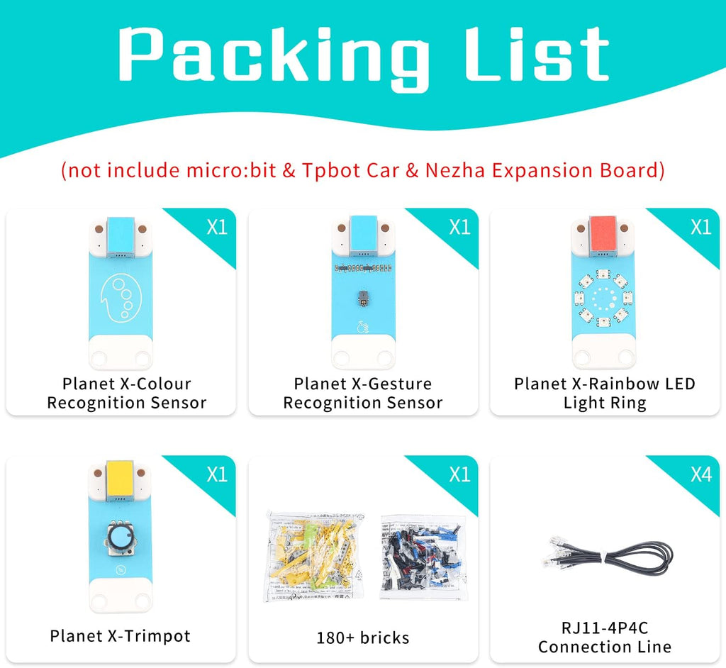 ELECFREAKS Interactive Coding Accessories Pack microbit Building Bricks for TPbot Car and Nezha Inventor’s Kit, STEM Educational Planet X Series Sensors Kit (Without Micro:bit & TPbot & Nezha)