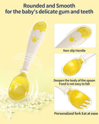 Deejoy Toddler Utensils, Self-feeding Flatware Set withTravel Case, Baby Spoons and Forks with Silicone Bendable Handle, Easy Grip Heat-Resistant, Ideal for Kids, Stage 2 (Yellow)