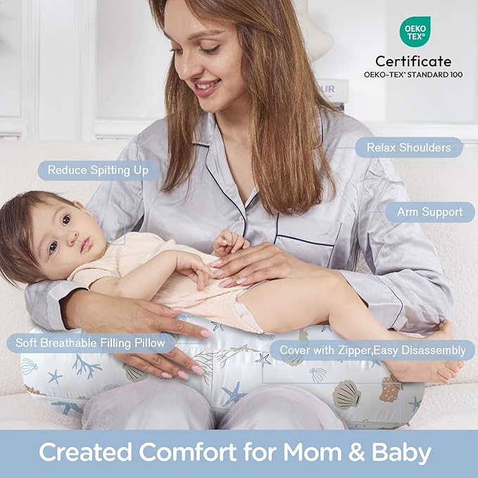 Little Grape Land Nursing Pillow for Infants, Breastfeeding Pillows, Baby Support Pillow for Nursing, Bottle Feeding, Tummy Time with Machine Washable Cover & Breathable Filling, Shell