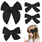DEEKA 4 PCS Black Cotton Linen Hair Bows 3 Styles 5" & 4" Handmade Hair Bow set for Toddler Girls Alligator Hair Clips Knot Bows Hair Accessories for Little School Girls (Black)