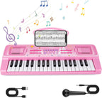 Kids Keyboard Piano, 37 Keys Keyboard Electric Digital Piano, Early Learning Educational Musical Toys Piano for Kids Toddlers Beginners with Music Stand, Microphone - Christmas Birthday Gifts, Pink