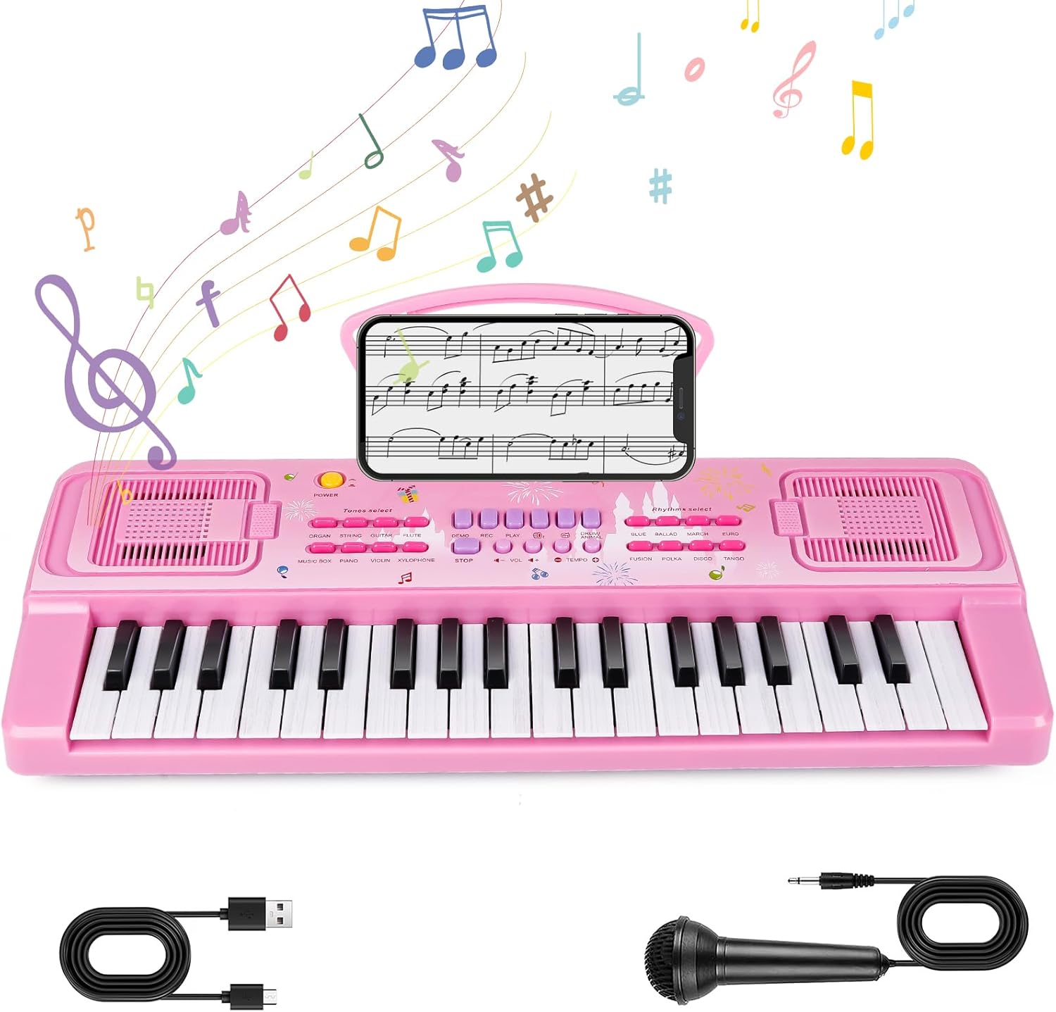 Kids Keyboard Piano, 37 Keys Keyboard Electric Digital Piano, Early Learning Educational Musical Toys Piano for Kids Toddlers Beginners with Music Stand, Microphone - Christmas Birthday Gifts, Pink