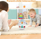 Infant Toys 0-3-6-12 Months Shower Gifts, Plush Cute Stuffed Animal Penguin Musical Baby Tummy Toys with Light & Sounds, Roly-Poly Easter Birthday Gift for Newborn Boys & Girls
