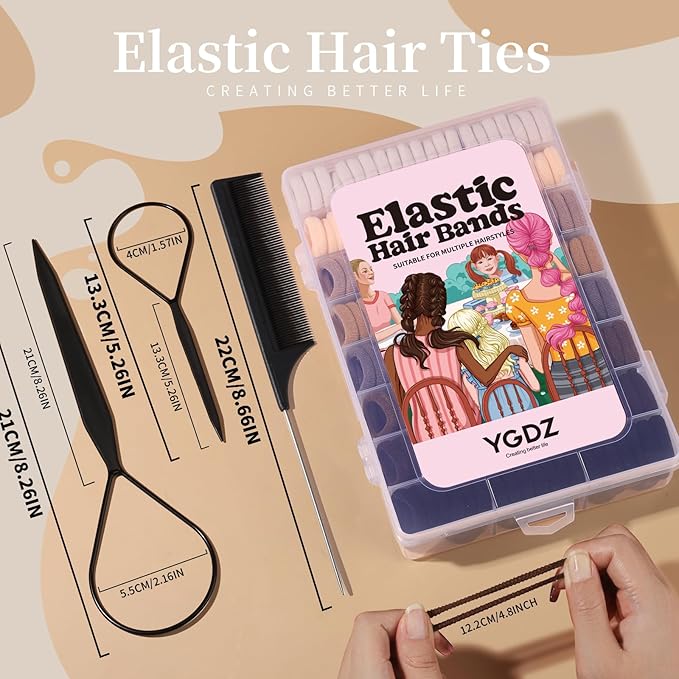 YGDZ Baby Hair Ties, 280 PCS Hair Accessories for Girls, Toddler, Kids, Cotton Elastics Hair Bands with Organizer Box, Seamless Small Ponytail Holders, Neutral Colors