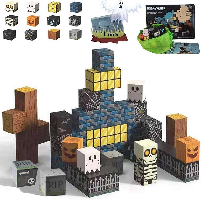 Magnetic Blocks Kids Spooky Town Building Kit Halloween Themed Toys Gift for Boys Girls & Adults(1 inch)