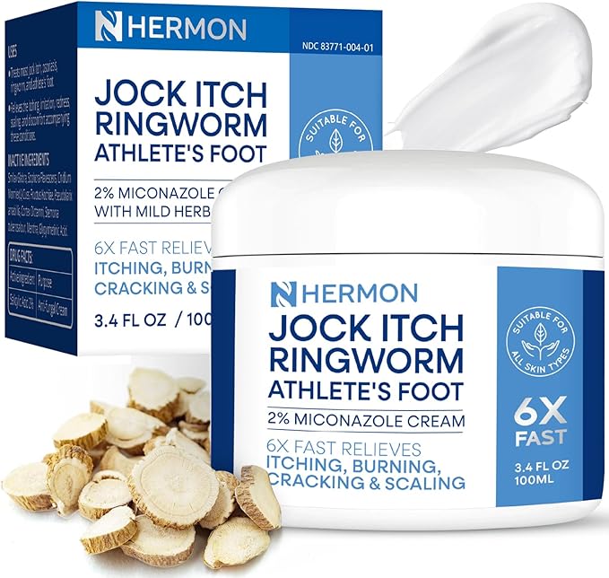 Hermon Jock Itch Antifungal Cream, Ringworm Treatment for Humans, Psoriasis Treatment, Psoriasis Scalp Treatment, Ringworm Cream for Humans, Foot & Body Balm, Provides Soothing Relief-100ml