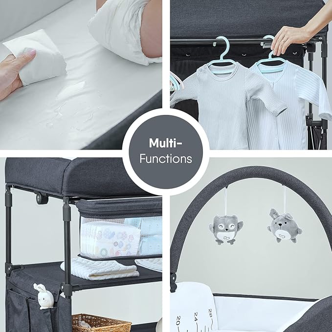 BabyBond Portable Baby Changing Table, Foldable Changing Table Dresser Waterproof Diaper Changing Table Height Adjustable Changing Station for Infant and Newborn(Grey)