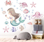 Mermaid Wall Stickers for Girls Bedroom: Peel and Stick Under The Sea Turtle Marine Ocean Fish Starfish Shell Wall Decals - Baby Nursery Girl Room Toddler Room - Kids Supplies Ages 1-12 Year