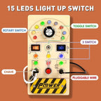 Joyreal Toddler Busy Board, Wooden Montessori Busy Board Sensory Board with LED Light Switch, Sensory Toys Baby Fidget Board Travel Toys for Toddler