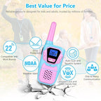 Walkie Talkies for Kids Long Range Rechargeable 4 Miles NOAA Walkie-Talkies for Adults Seniors Toddlers Boys Girls Teens 3 Pack, Family Pink 2 Way Radio Toy for Adventure Camping Skiing Cruise
