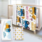 Personalized Baby Crib Bedding Set, Custom Name Cartoon Car Theme Nursery Bedding Set 3 Pcs, Baby Blanket Fitted Crib Sheet Changing Pad Cover, Personalized Nursery Decor Gift for Newborns Boys