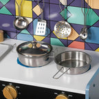 Wooden Play Kitchen Toy Set with Light, Kids Children Pretend Toy Kitchen Playset, Sink Play Toy Oven with Microwave,Toddler Cooking Set Toy for Ages 3+ Baby Girls Boys (Blue)