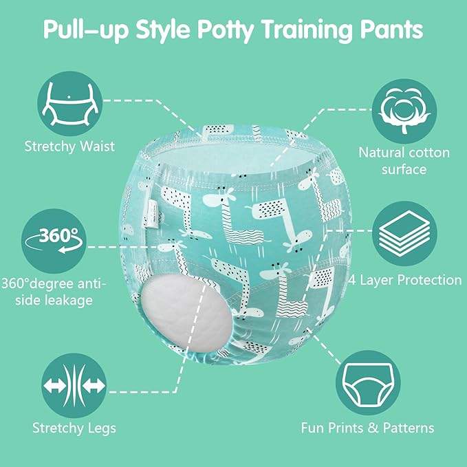 Baby Cotton Training Pants 6 Packs Toilet Training Underpants Absorbent Toddler Potty Training Underwear 2T-5T