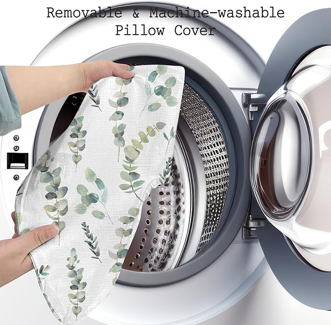 Little Grape Land Nursing Pillow, Soft 100% Cotton Breastfeeding Pillow with Breathable Muslin Removable Cover, Green Leaves Breast Feeding Pillows for Babies 0-12 Months with Protective Zipper