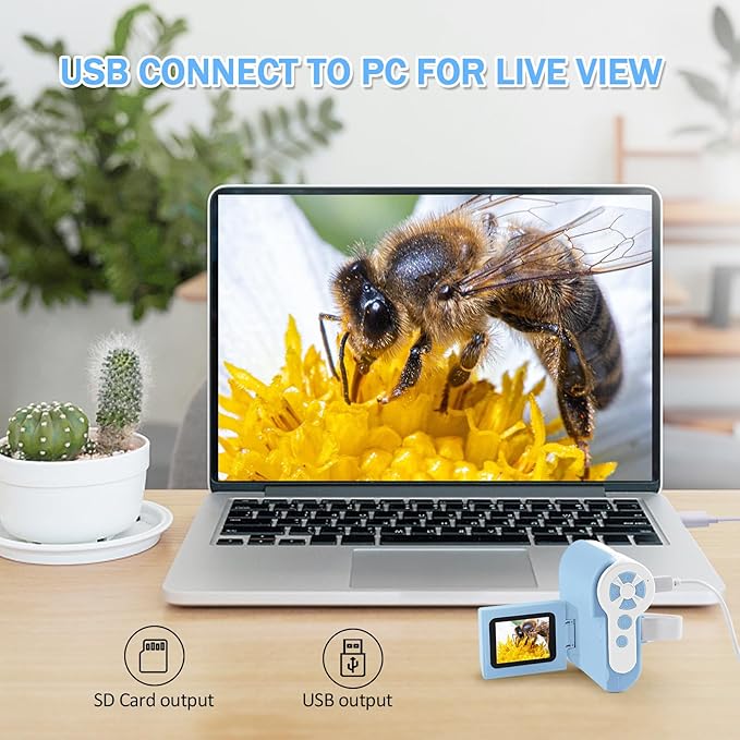 1000X Handheld Microscope for Kids, 4K 2.0" Screen Mini Pocket Microscope with 6 Adjustable LED Lights, Edu Science Birthday Gifts for Kids Ages 8-12, 32G SD Card Included - Blue