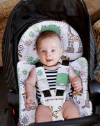 Infant Car Seat Insert, Enlarged Head Support for Baby Carseat, Reversible Newborn Insert with 3 Strap Covers, 2-in-1 Baby Car Seat Cushion for Stroller, Swing, Bouncer, Rocker - Blue Giraffe