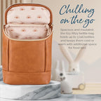 Itzy Ritzy Insulated Bottle Bag – Keeps Bottles Warm or Cool - Holds 3 Bottles & Features Interior Pocket for Ice Pack (Not Included), Cognac