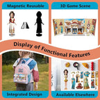 Yuzee Paper Dolls Stickers - Magnetic Dress Up Dolls for Girls - Toddler Travel Toys - 1 Paper Doll and 33 Clothing Accessories with 3D Magnetic Game Scene, Foster Creativity and Imagination