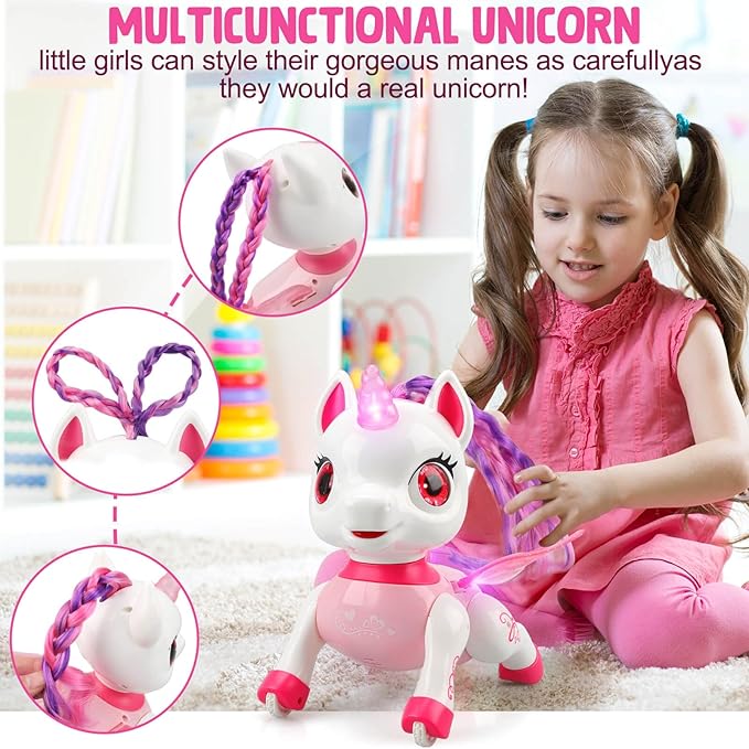 Unicorn Toys for Girls Age 4-6: Robot Pets for Kid Remote Control Robot Toy for Ages 5-7 Robot Toys for Kids 8-12 Birthday Gifts for 3 4 5 6 7 8 Year Old Girl, Pink