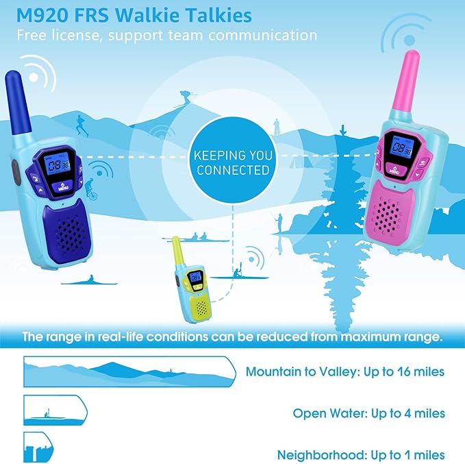 Walkie Talkies for Kids Long Range Walkie-Talkie for Adults Rechargeable 2 Way Radios 3 Pack with Lanyard 4 Miles NOAA USB VOX, Family Toys for 3-12 Year Old Boys Girls Toddlers Camping Hiking