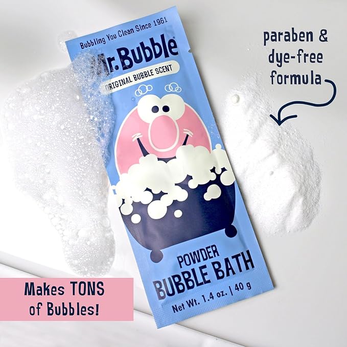 Mr. Bubble Retro Powder Bubble Bath Packet, Original Bubble Gum Scent, 1.4 oz, Pack of 12