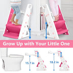 Easy Storage Potty Training Seat with Ladder, Adjustable Step and Toilet Seat Height, Easy-Grip Handles for Climbing, Foldable Portable Toddler Toilet Trainer, Perfect for Small Bathrooms