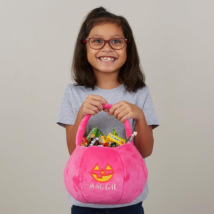 Personalization Universe Jack-o'-Lantern Embroidered Plush Halloween Treat Bag, Candy Bag, Perfect for Trick or Treating