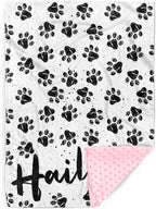 Personalized Baby Blankets for Boys Girls, Custom Name Dog Paws Pattern Baby Blanket, Soft Minky Dot Blanket for Newborns and Toddlers, Ideal for Baby Showers Christmas Brithday Gifts